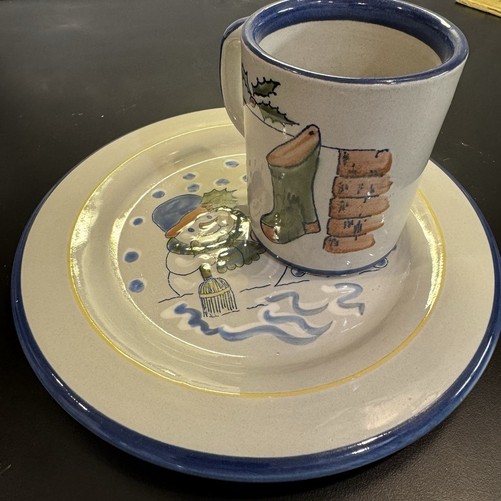 VTG Louisville Stoneware Milk For Santa‎ Mug Christmas Snowman Plate Stocking